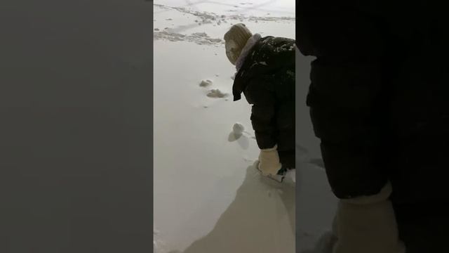 я с мамой делали снегавика