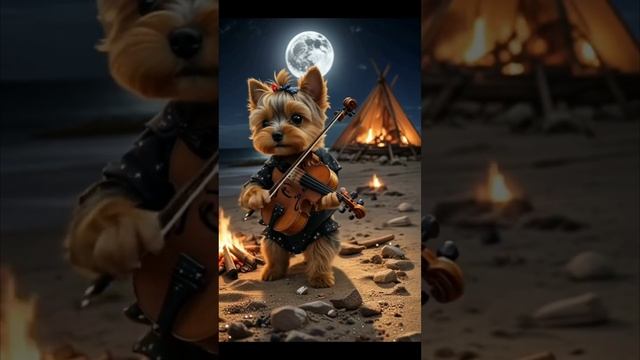 Игра на срипке у костра при луне