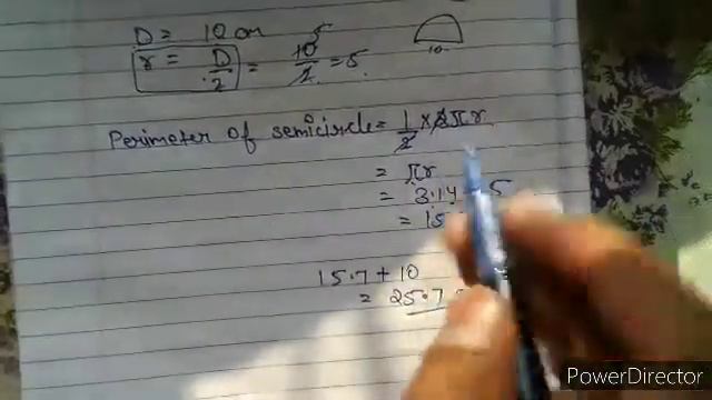 find the perimeter of adjoining fig which is semi circle including it's diameter 10cm