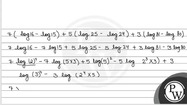 The value of \( 7 \log \frac{16}{15}+5 \log \frac{25}{24}+3 \log \frac{81}{80} \), is
(A) \( \lo...