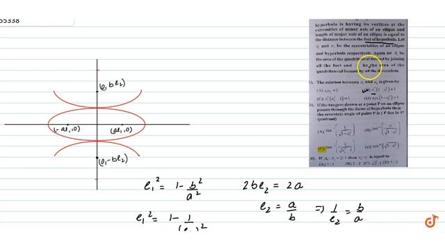 Consider an ellipse ` x^2/a^2+y^2/b^2=1` Let a hyperbola is having its vertices at the extremit...