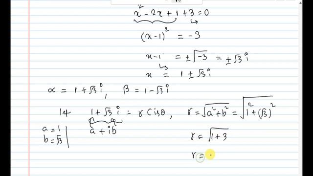If alpha,beta are roots ofx^2-2x+4=0 then  positive integer n showalpha^n+beta^n=2^(n+1)cos (n pi/3