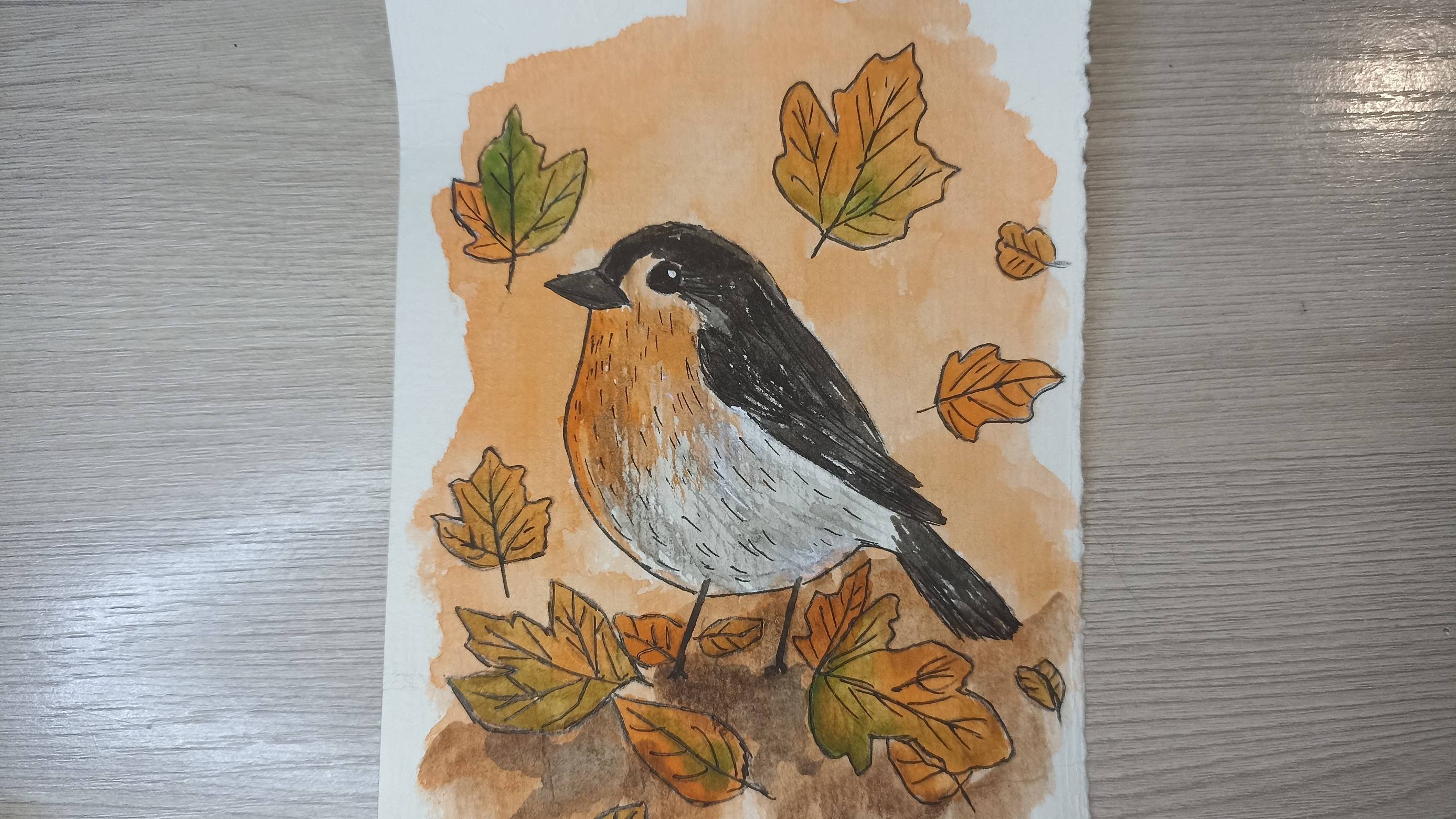 Птичка / Рисунок акварелью