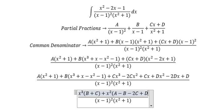 Calculus Help: Integral ∫ (x^2-2x-1)/((x-1)^2 (x^2+1)) dx - Partial Fractions - Techniques