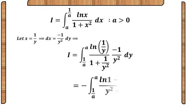 Integral from a to 1/a lnx/(1+x^2)dx