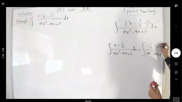 Integral partial fractions (x-1)/(4x^2-4x+3)