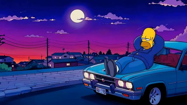 Хоумер Симпсон Чилит | Homer Chills on the Hood of the Car - Живые Обои