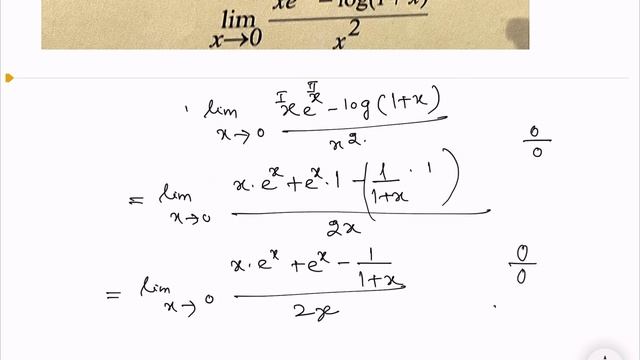 Using L hospital rule lim x tends to zero x.e^x-log(1+x)/x^2