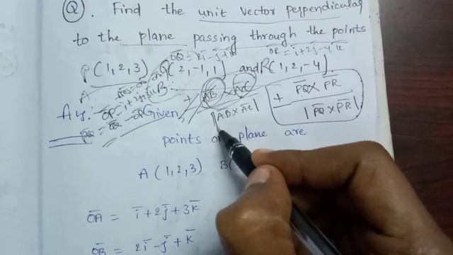 Find the unit vector perpendicular to the plane passing through 3 points