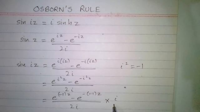 Osborn's Rule || sin iz = i sinh z || Complex Numbers