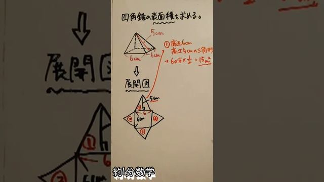 【1分数学】四角錐の表面積の求め方