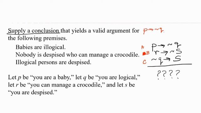 Logic Part 16: Given premises provide valid conclusion using transitivity - A Lewis Carroll puzzle