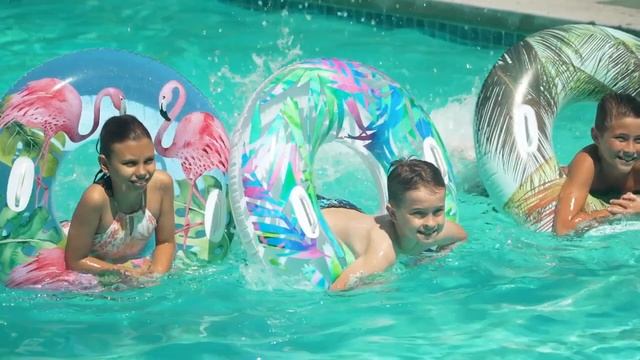 Надувной круг Тропический Intex прозрачный с ручками, диаметр 97 см 58263