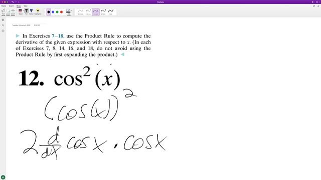 Find the derivative of cos^2(x) using the product rule