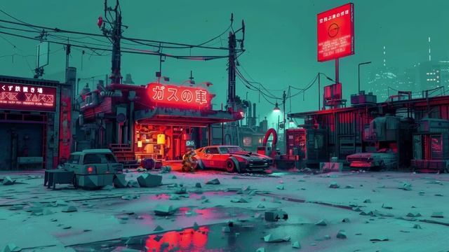 Автомастерскя Фэнтези Стиль | Fantasy Cyberpunk Car Repair Shop | Neon Lights - Живые Обои