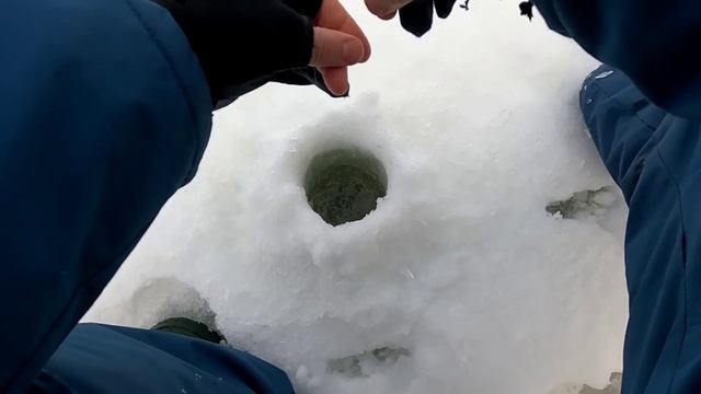 КРУПНЫЙ ОКУНЬ С ПЕРВОЙ ЛУНКИ!Ловил Плотву,а наловил Окуня)