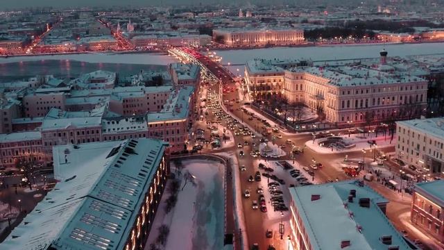 Новогодний Санкт-Петербург, аэросъемка с дрона. New Year's Saint-Petersburg, aerial view