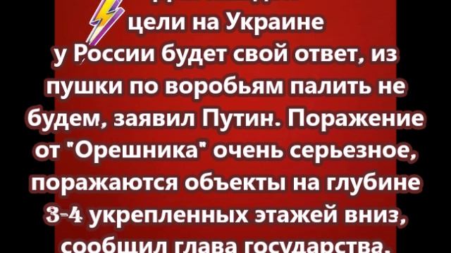 Для каждой цели на Украине у России будет свой ответ, из пушки по воробьям палить не будем, заявил П