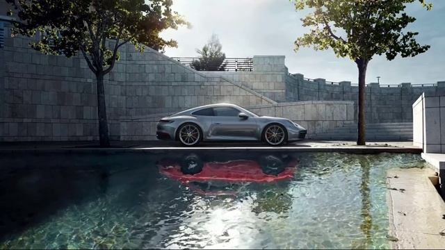 Порш Отражение в Воде | Porsche 992 Sports Car With Original Reflection - Живые Обои