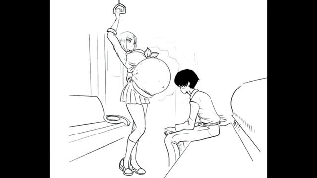 Chica llena de gases sube al metro (big belly fetish animation)
