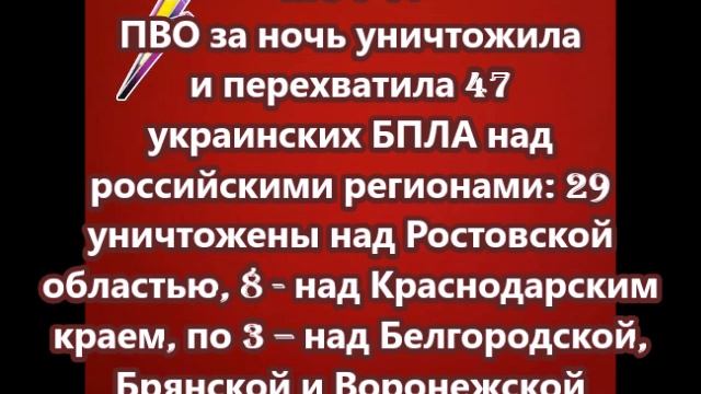 ПВО за ночь уничтожила и перехватила 47 украинских БПЛА над российскими регионами