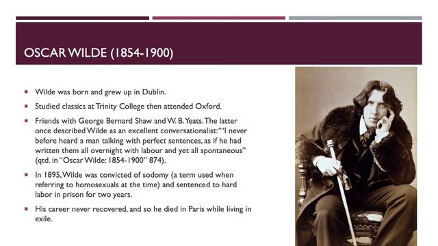 Social Restraint and Subversion The 19th Century and the Victorian Period: Oscar Wilde Version