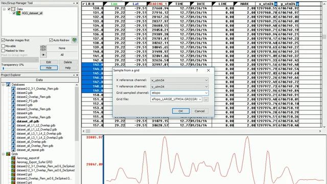 Oasis montaj - Sampling a grid to extract values into a database (Выборка сетки для извлечения значе