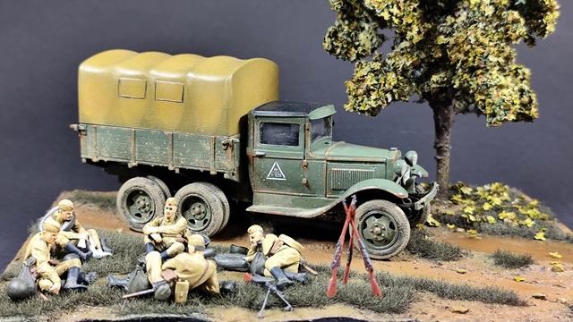 Диорама Советский грузовик ГАЗ-ААА и пехота сборная модель 1/35 (Звезда)