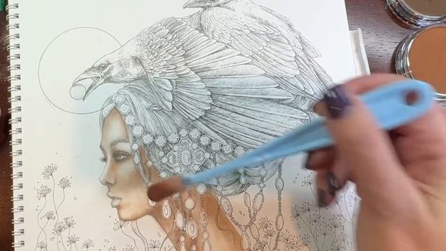 Anastasia Koldareva | Nocturnes | Lady Raven Pt 1 | Skin with Pan Pastels & Prismas | Adult Colorin