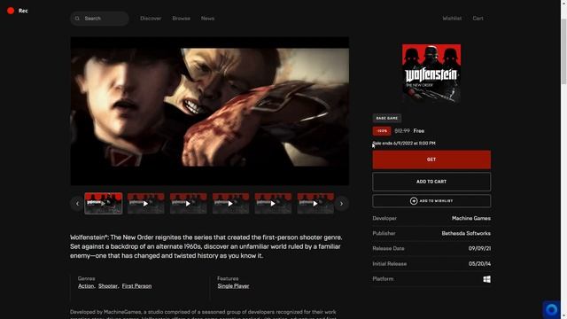[Ended/Expired] EPIC Store Giveaway - Wolfenstein: The New Order until 09th June 2022