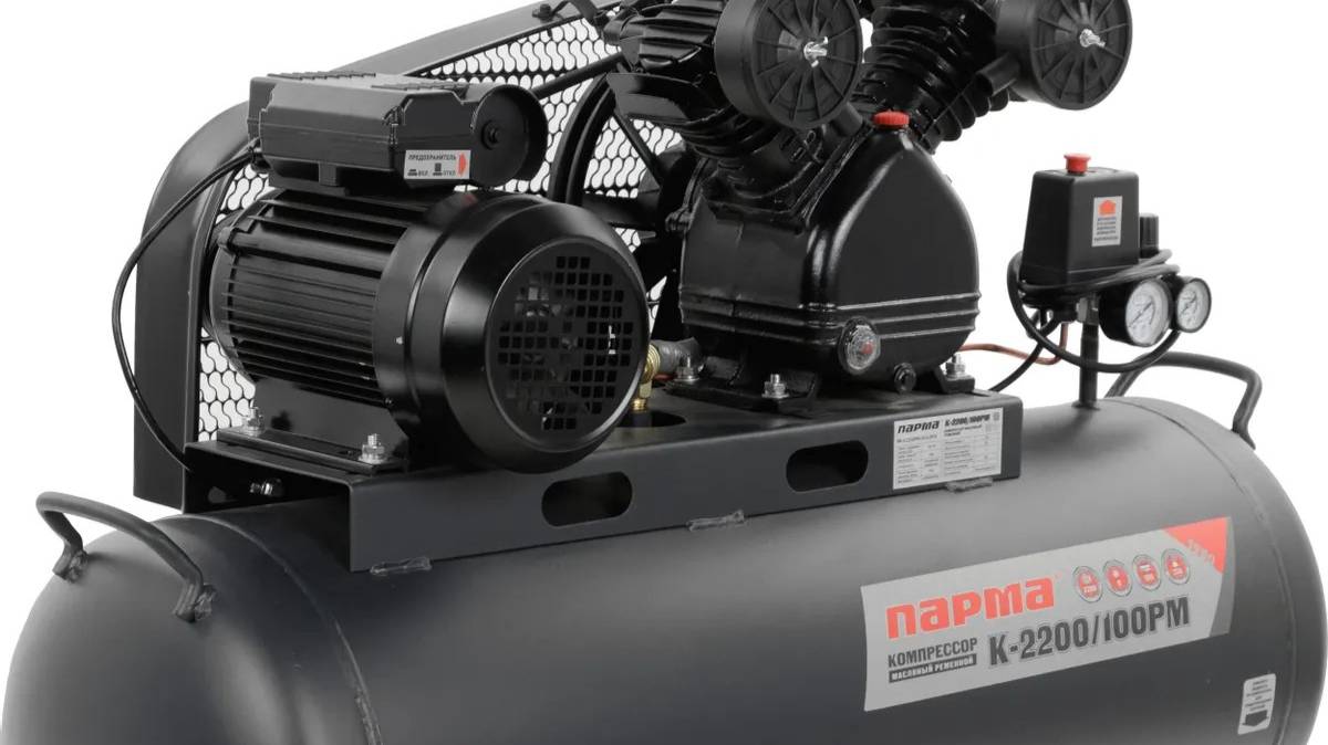 Компрессор ременной двухцилиндровый Парма K-2200/100РМ Надежный тихий компрессор