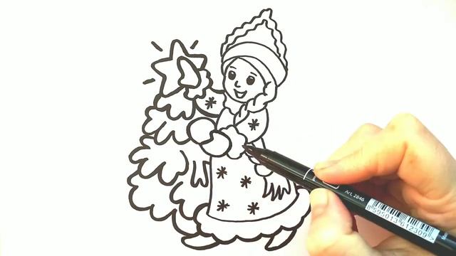 СНЕГУРОЧКА НАРЯЖАЕТ ЁЛКУ / раскраска / Нарисуй Ка