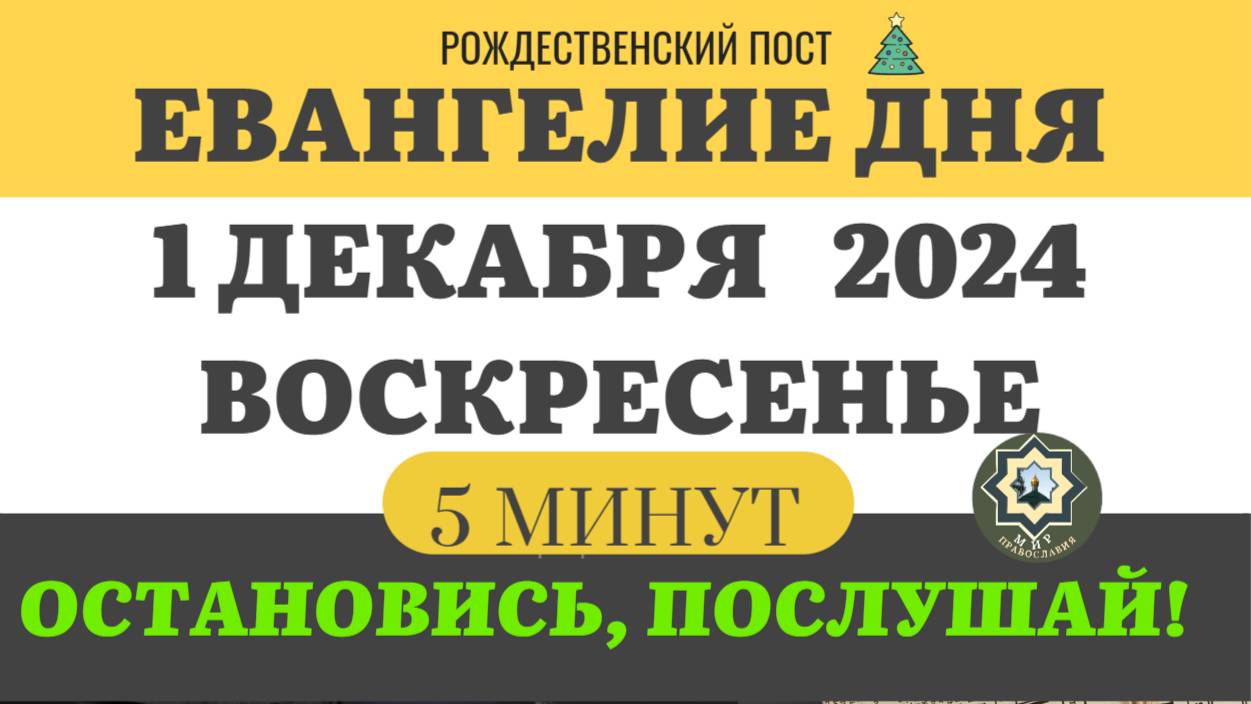 1 ДЕКАБРЯ ВОСКРЕСЕНЬЕ ЕВАНГЕЛИЕ ДНЯ 5 МИНУТ АПОСТОЛ МОЛИТВЫ 2024 #мирправославия