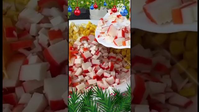 Shorts Самый вкусный, самый новогодний🎄 салат с крабовыми палочками и мандарином 🍊