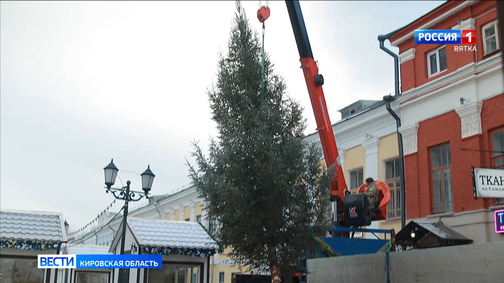 На Спасской установили главную новогоднюю елку Кировской области