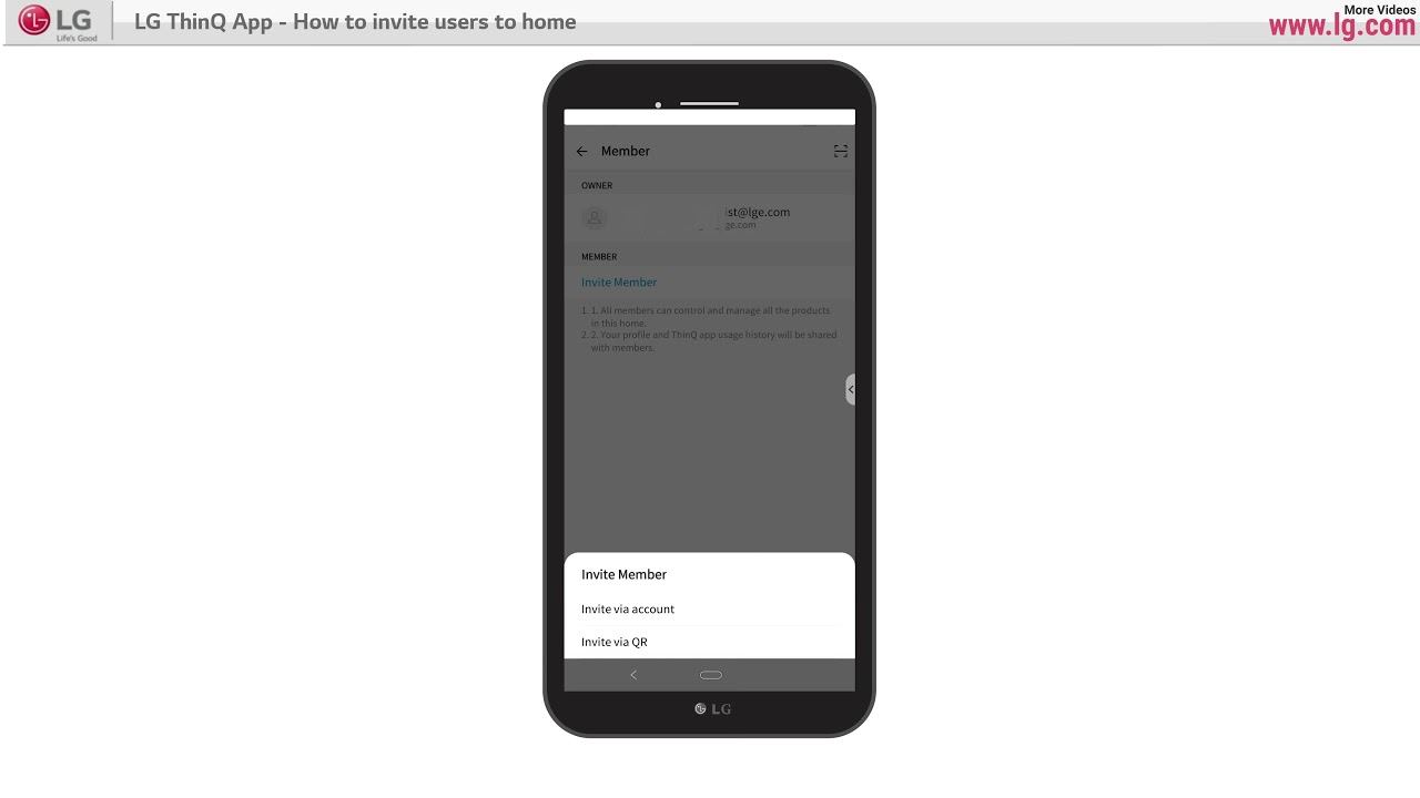 LG ThinQ App:  Inviting Users Using App