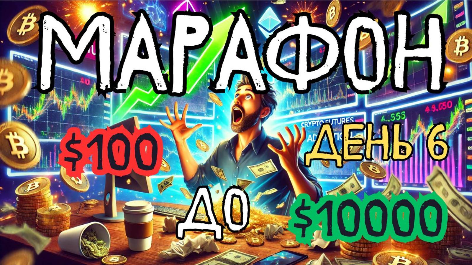 от $100 до $10000 торгуя криптовалютами! День 6