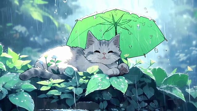 Котик под Зонтом | A Kitten Hid Under an Umbrella From the Rain - Живые Обои