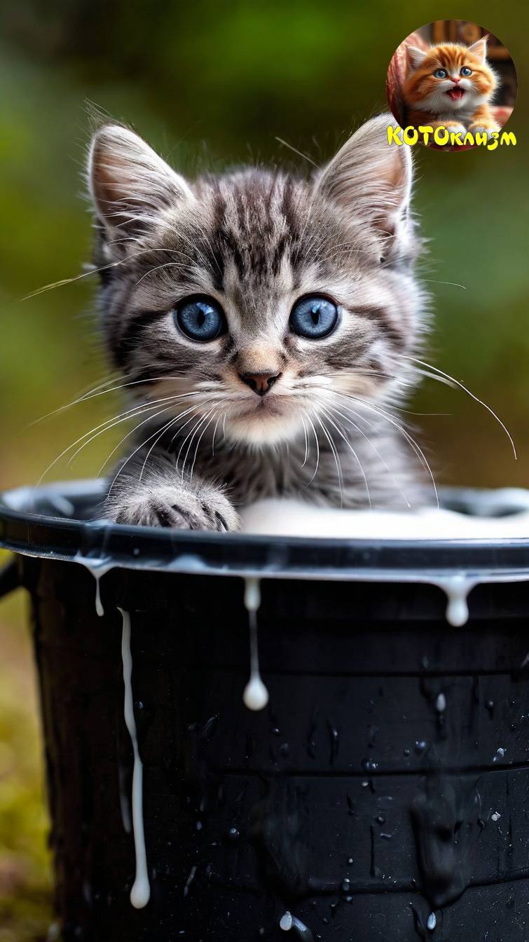 Котенок в молоке искупался!