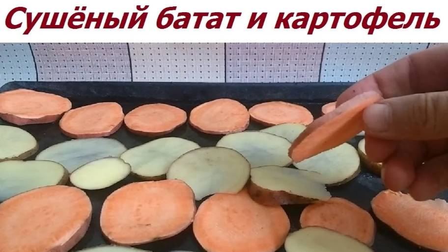0952, сравнение картофеля и батата, сушёный батат, высушенные ломтики картофеля, сладкий картофель,