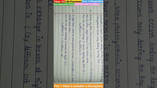 Class-10 Ch-6 LIFE PROCESSES Best Handwritten Notes Part-2 Respiration