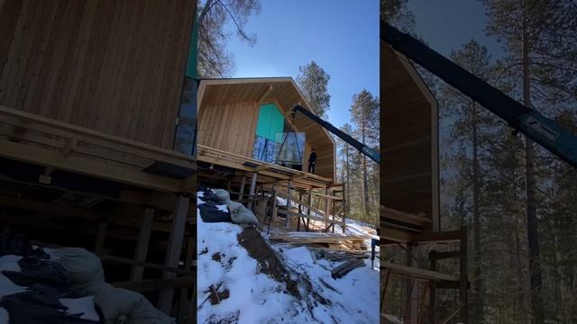 Монтаж крупногабаритного стеклопакета г. Иркутск, поселок в стиль барнхаус «Лагом»