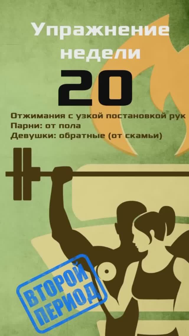 Упражнение номер 20 (отжимания с узкой постановкой рук)