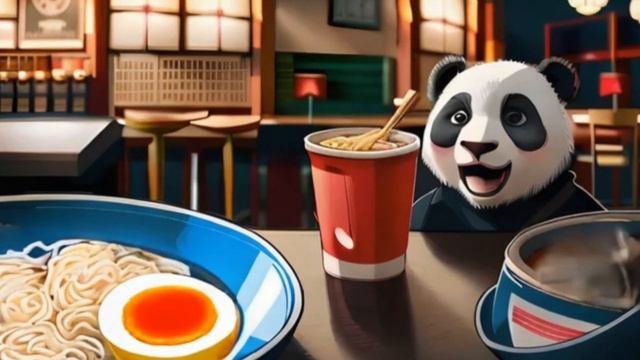 lofi ramen panda - having dinner