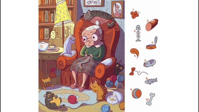 Котята раскидали вещи — поможем бабушке собрать?