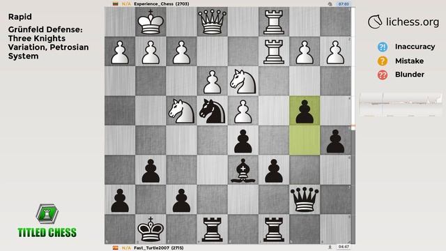 Grünfeld Defense: Three Knights Variation, Petrosian System | Rapid | Titled Chess