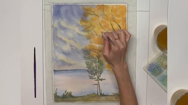 Рисуем золотую осень  Акварельный пейзажУрок . Рисуем пейзаж акварелью
