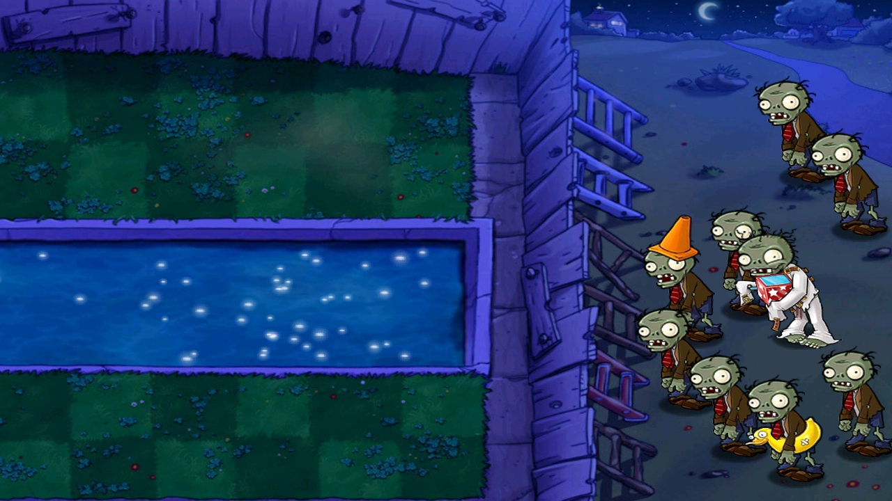 Plants vs. Zombies Ночь шестая бассейн у дома