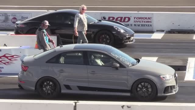 Porsche 718 Cayman против Audi RS3 - дрэг-рейсинг