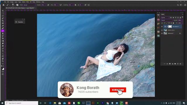 Asian model on the beach Photoshop retouch 2021